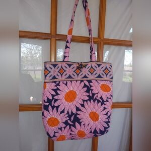 Vera Bradley Large Hobo Style Loves Me Pink Daisy Purse Shoulder Bag Tote